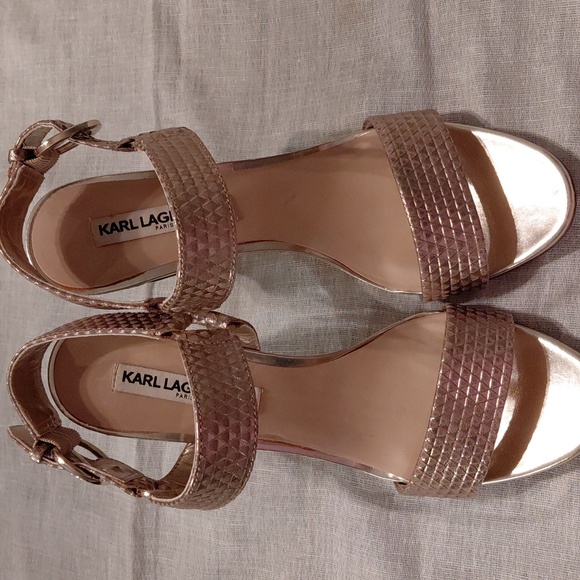 Karl Lagerfeld Cieone Muted Metallic Gold Heeled Sandals - Picture 3 of 9